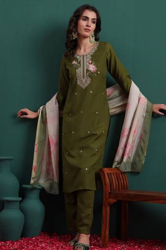 Olive color beautiful ethnic suit for classy trendy girl