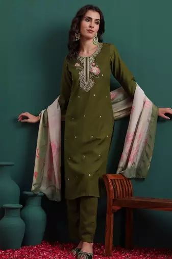 Olive color beautiful ethnic suit for classy trendy girl