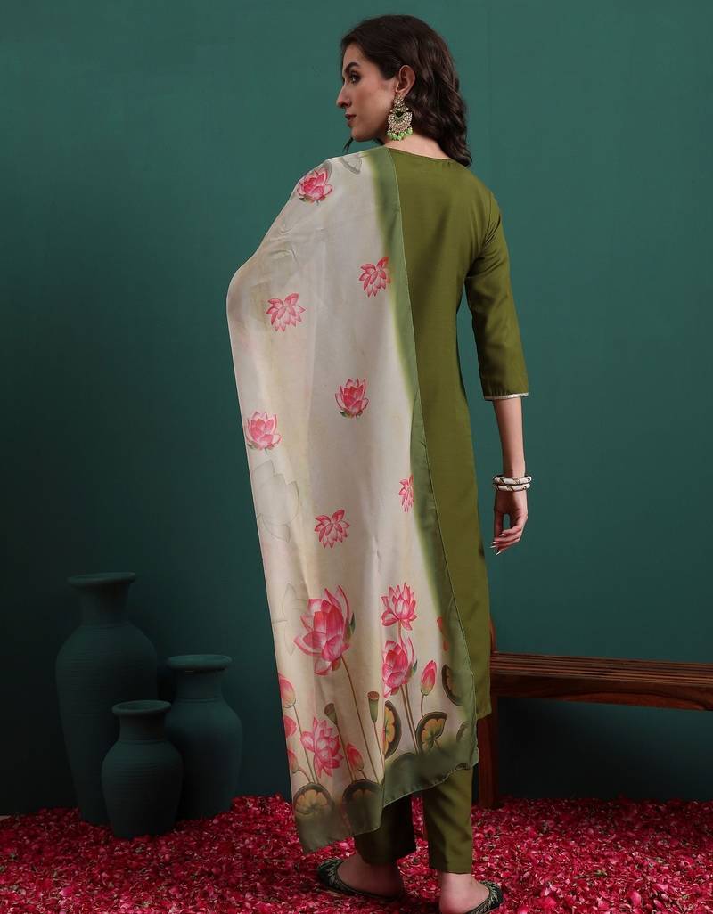 Olive color beautiful ethnic suit for classy trendy girl