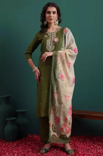 Olive color beautiful suit for classy trendy girl