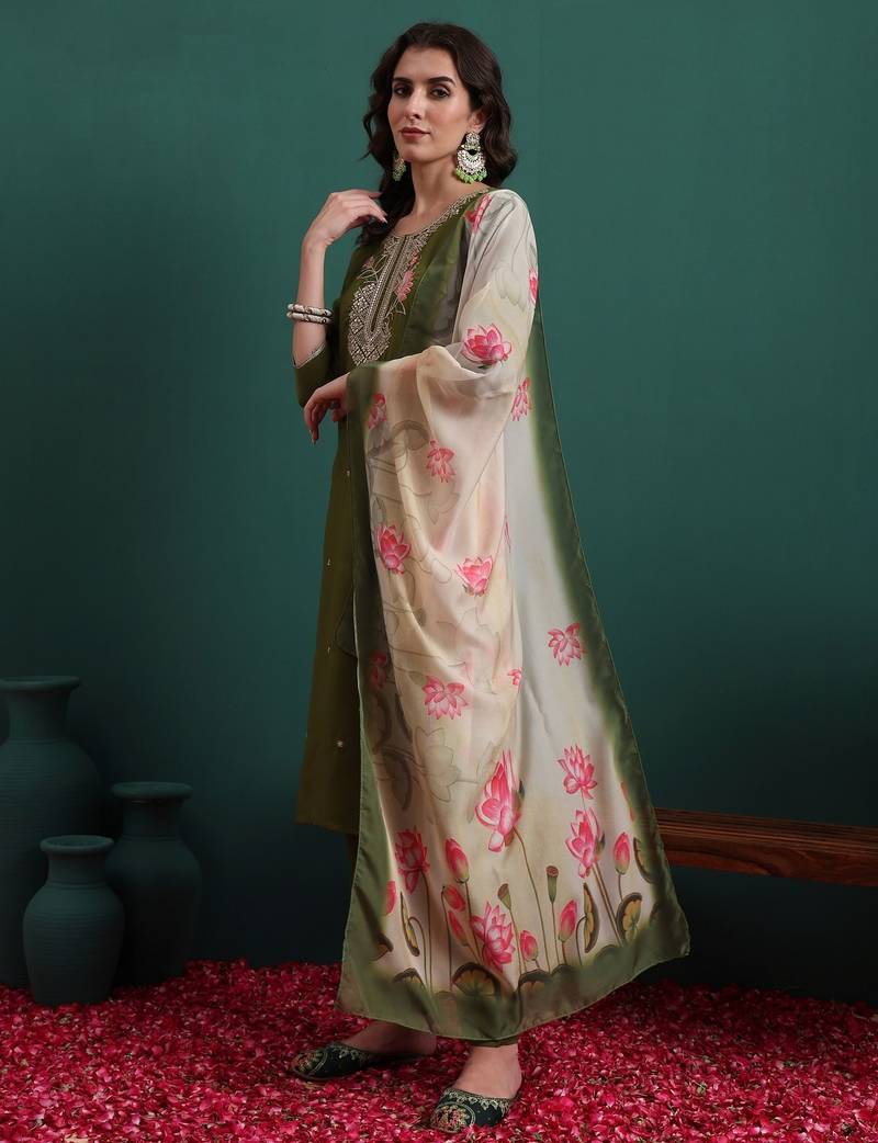 Olive color beautiful ethnic suit for classy trendy girl