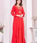 Red color beautiful embroidered ceremonial gown for classy looks