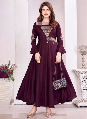 Wine color beautiful embroidered ceremonial gown for classy looks 1