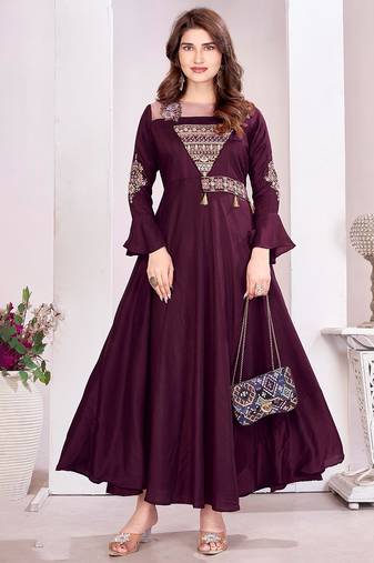 Wine color beautiful embroidered ceremonial gown for classy looks