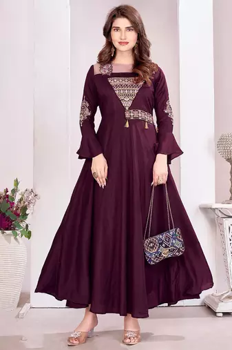 Wine color beautiful embroidered ceremonial gown for classy looks