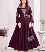 Wine color beautiful embroidered ceremonial gown for classy looks