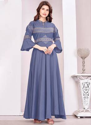 Grey color beautiful embroidered ceremonial gown for classy looks 1