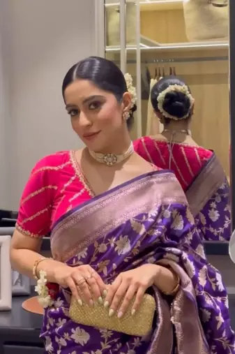 Purple silk blend banarasi jaquard designer saree with blouse