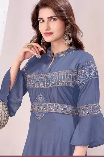 Grey color beautiful embroidered ceremonial gown for classy looks