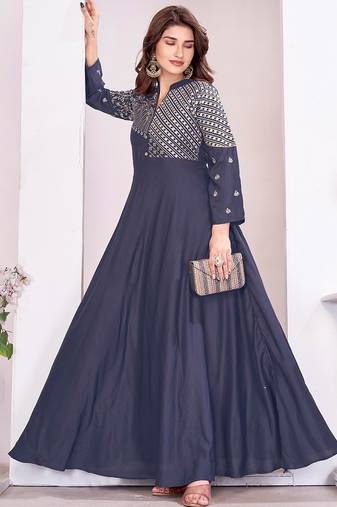 Dark grey color beautiful embroidered ceremonial gown for classy looks