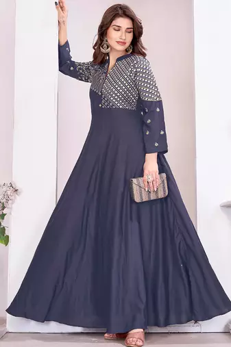 Dark grey color beautiful embroidered ceremonial gown for classy looks