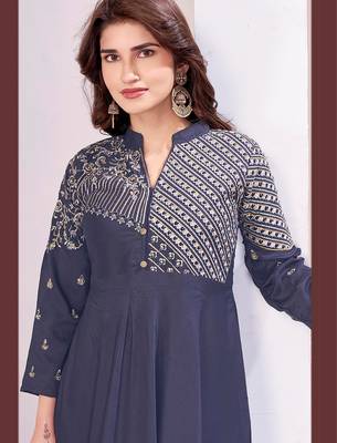 Dark grey color beautiful embroidered ceremonial gown for classy looks 2