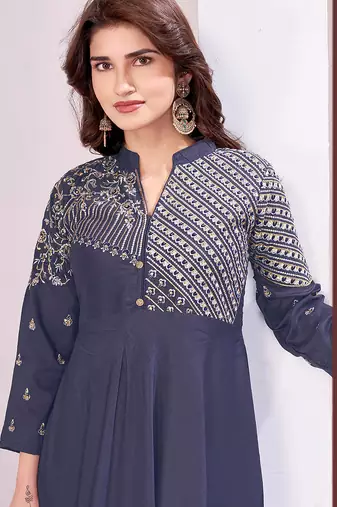 Dark grey color beautiful embroidered ceremonial gown for classy looks