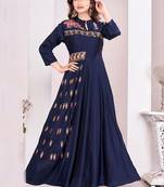 Blue color beautiful embroidered ceremonial gown for classy looks