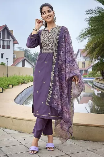 Purple color stylish partywear readymade ethnic suit