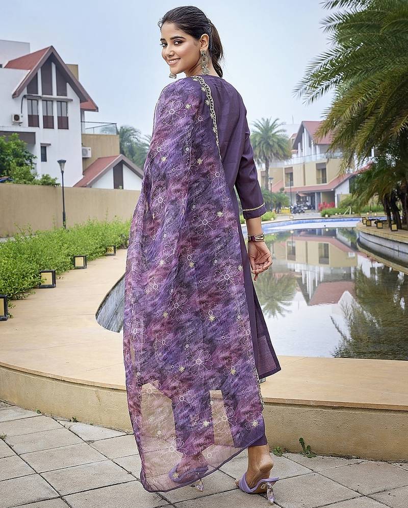 Purple color stylish partywear readymade ethnic suit