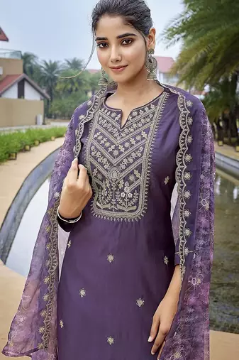 Purple color stylish partywear readymade suit