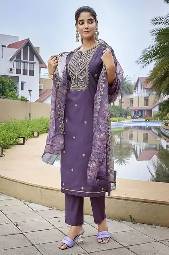 Purple color stylish partywear readymade suit