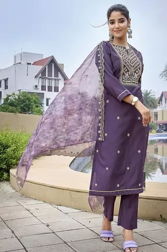 Purple color stylish partywear readymade suit