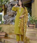 Mustard color stylish partywear readymade ethnic suit