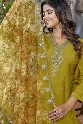Mustard color stylish partywear readymade suit
