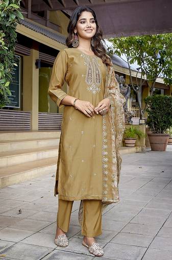 Chiku color stylish partywear readymade ethnic suit
