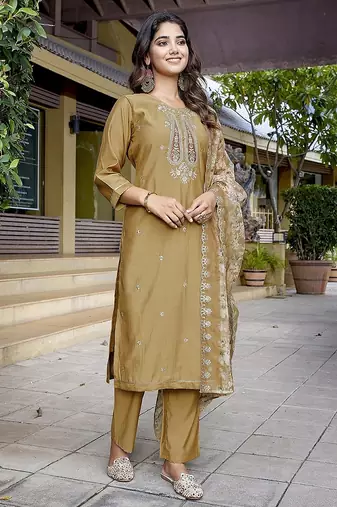 Chiku color stylish partywear readymade ethnic suit