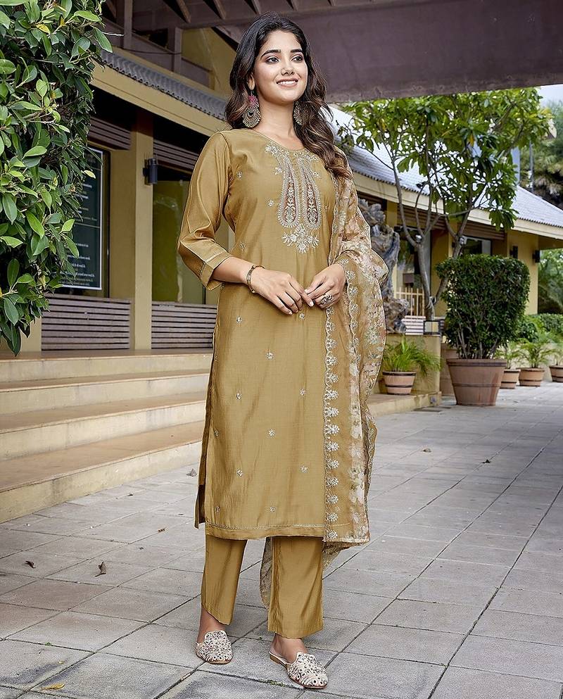 Chiku color stylish partywear readymade ethnic suit