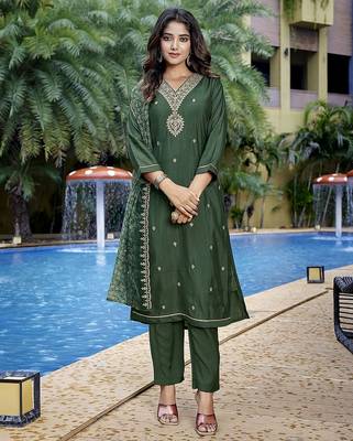 Bottle green color stylish partywear readymade suit 1