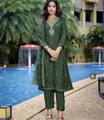 Bottle green color stylish partywear readymade ethnic suit