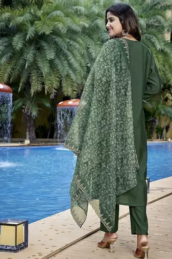 Bottle green color stylish partywear readymade suit