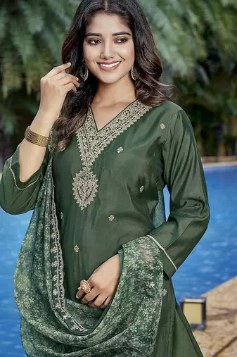 Bottle green color stylish partywear readymade suit