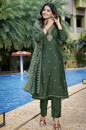 Bottle green color stylish partywear readymade suit