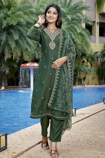 Bottle green color stylish partywear readymade suit