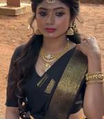 Black soft silk blend banarasi jacuard work designer saree with blouse