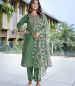 Green color stylish partywear readymade ethnic suit