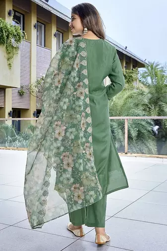 Green color stylish partywear readymade suit