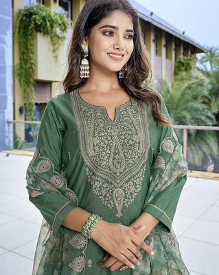 Green color stylish partywear readymade suit 3