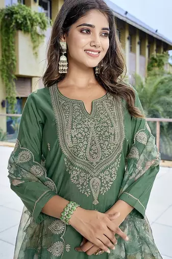Green color stylish partywear readymade suit