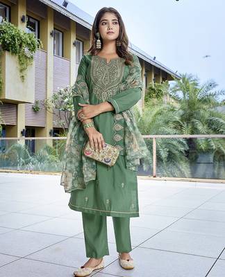 Green color stylish partywear readymade suit 4
