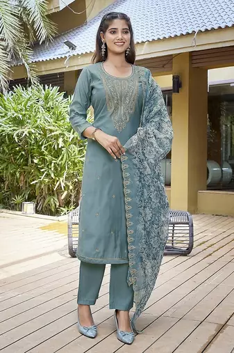 Light blue color stylish partywear readymade ethnic suit
