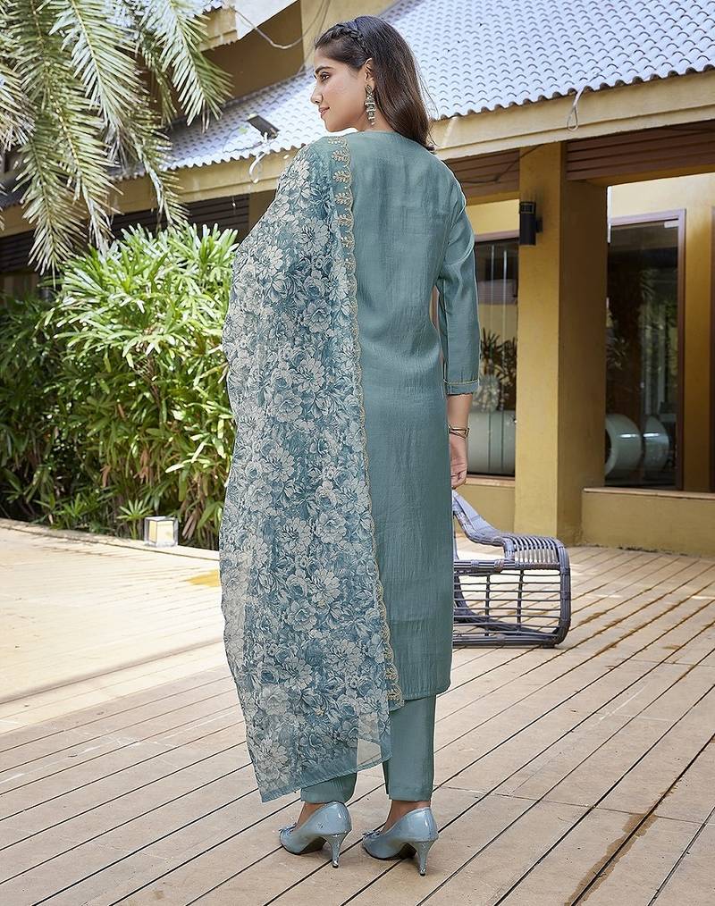 Light blue color stylish partywear readymade ethnic suit