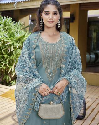 Light blue color stylish partywear readymade suit 3