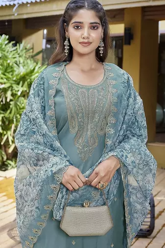 Light blue color stylish partywear readymade suit