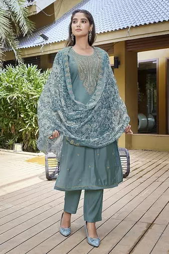 Light blue color stylish partywear readymade suit