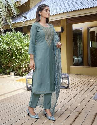 Light blue color stylish partywear readymade suit 5