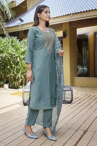 Light blue color stylish partywear readymade suit