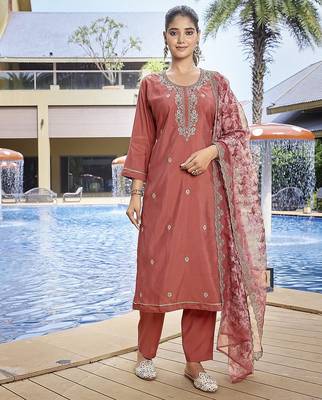 Peach color stylish partywear readymade suit 1