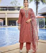 Peach color stylish partywear readymade ethnic suit