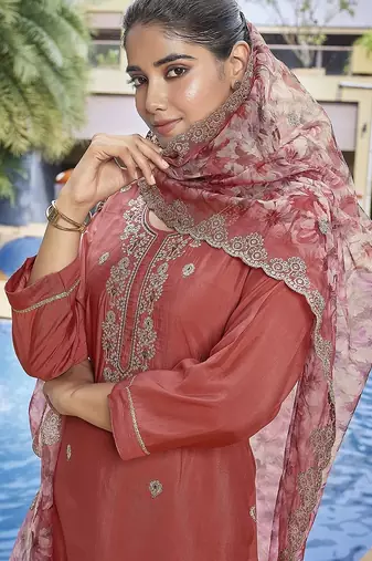 Peach color stylish partywear readymade suit